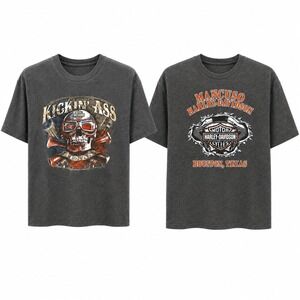 Harley Davidson Kickin A Texas‎ Shirt Mancuso Houston Gray Biker Skull Tee XL 14